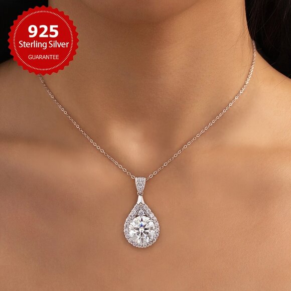 5CT Moissanite Luxury Necklace Shiny 5CT Moissanite Necklace 925 Sterling Silver - Picture 4 of 4